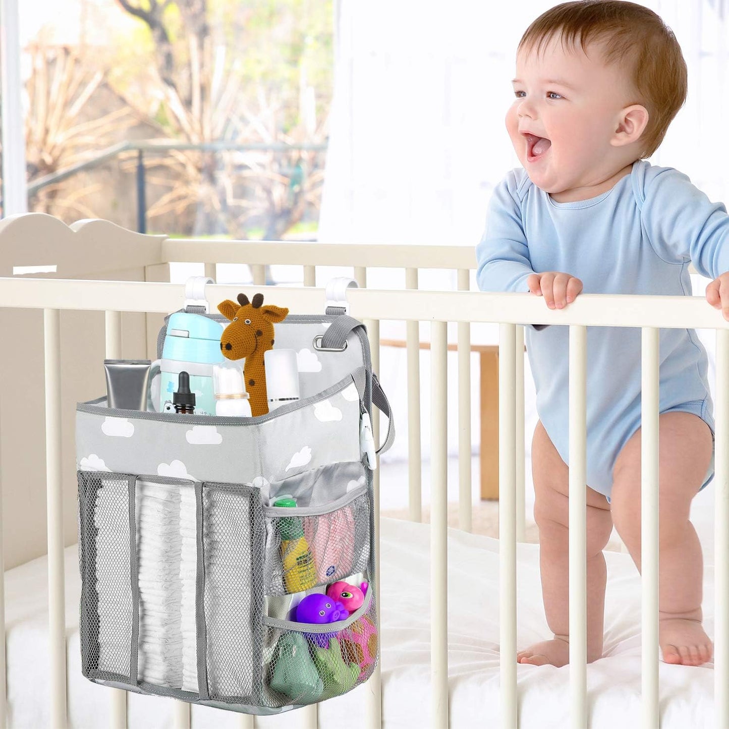 Nursery Hanging Crib Organiser Baby Bed Storage Nappy Holder