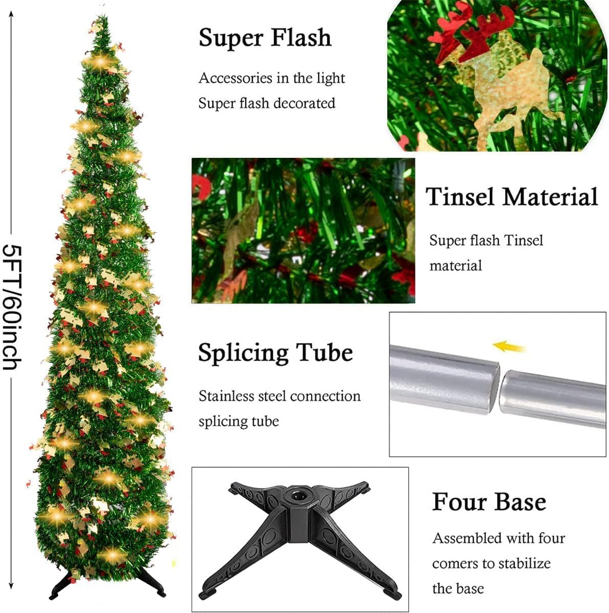 5ft Collapsible Artificial Christmas Tree – Easy Pop-Up Holiday Decor