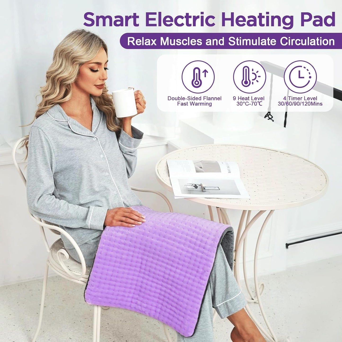 Electric Heat Pad For Back Neck Shoulder Relief 30x60cm 9 Levels Timer Flannel