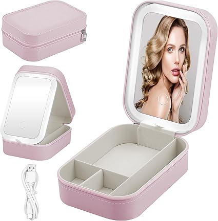 LED Travel Makeup Bag with Mirror Cosmetic Organiser Case Portable B0D8W4YXX9
