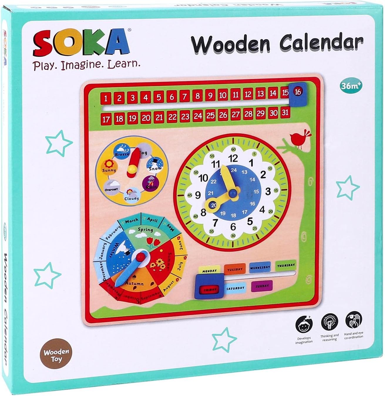 SOKA Wooden Kids Learning Calendar Weather & Time Board Montessori Toy B09MFFCW76