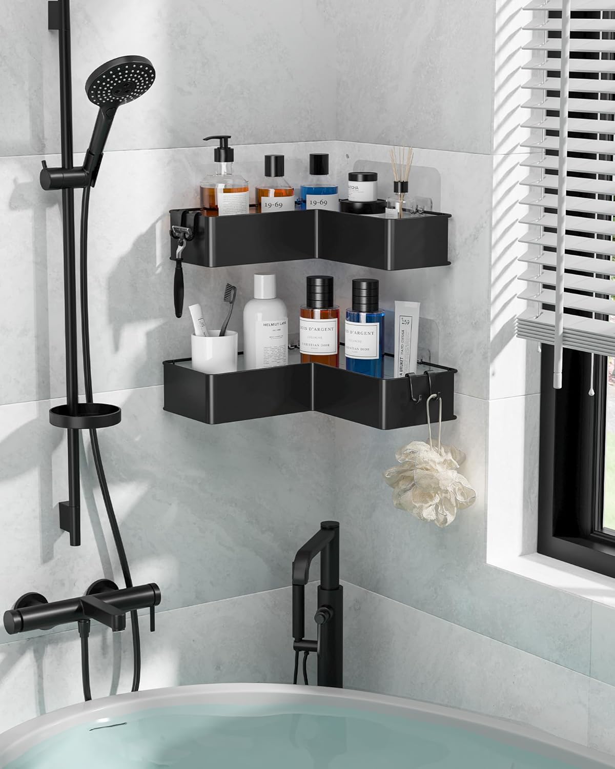 Kitsure Corner Shower Caddy 2 Pack Adhesive Bathroom Shelf Storage