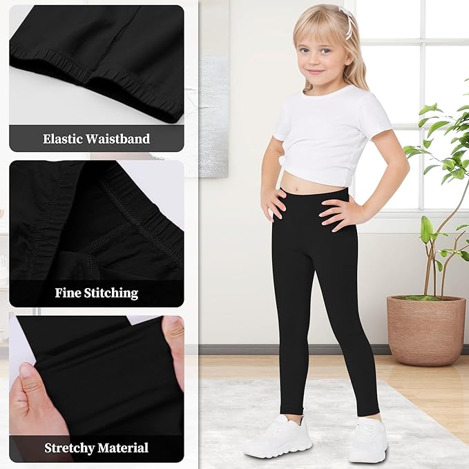 Girls Cotton Leggings 2 Pack Full Length Elastic Waist Black 8-9