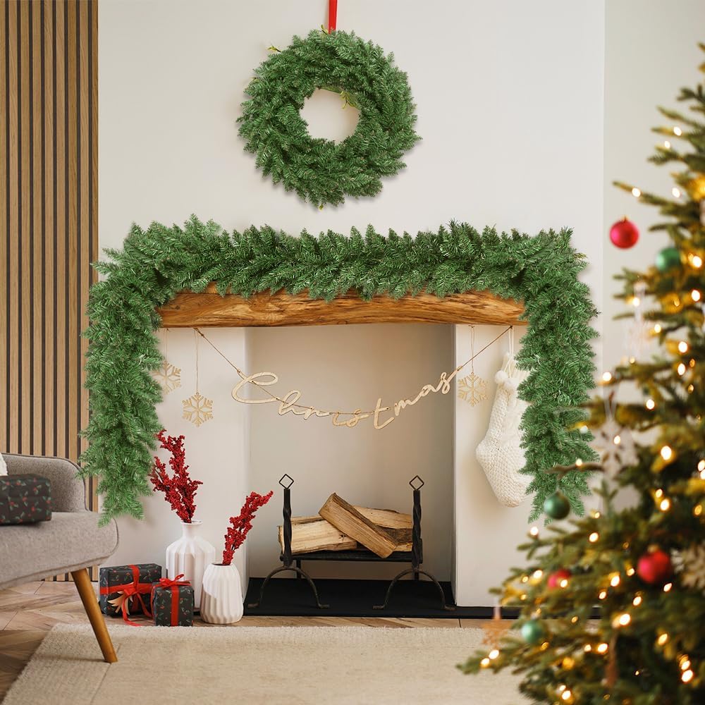 8.8ft Artificial Christmas Garland Green Festive Mantel Decor