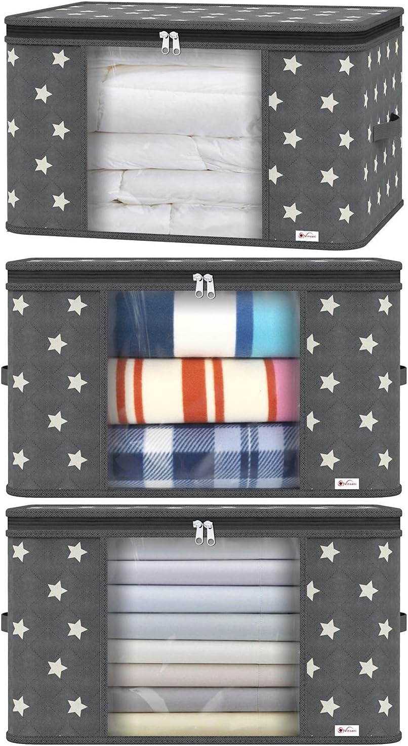 Clothes Storage Bags Large Capacity Double Zipper Clear Window 3 Pack