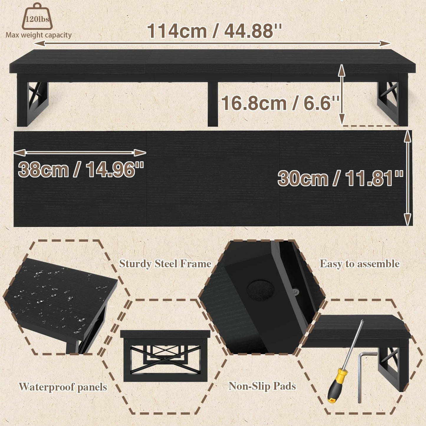 IBUYKE 45" TV Riser Stand with Storage Shelf for 32-60" TVs - Black