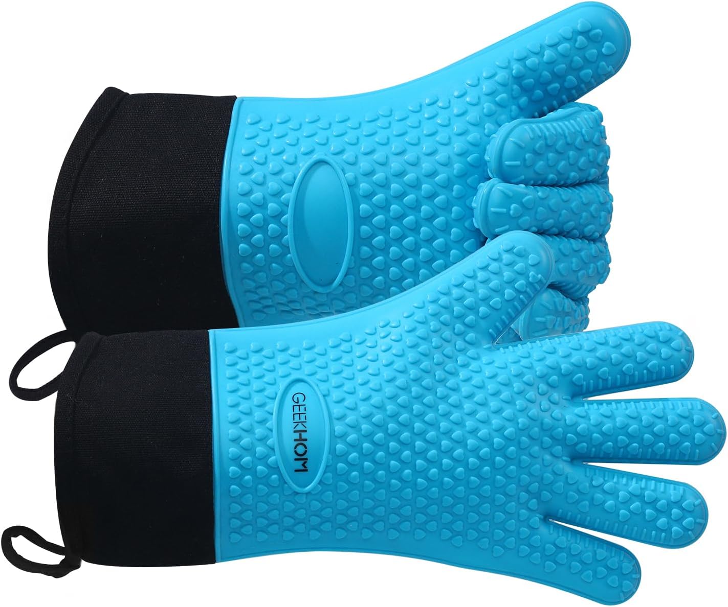 Heat Resistant Silicone BBQ Gloves Long Oven Mitts Non-Slip Blue