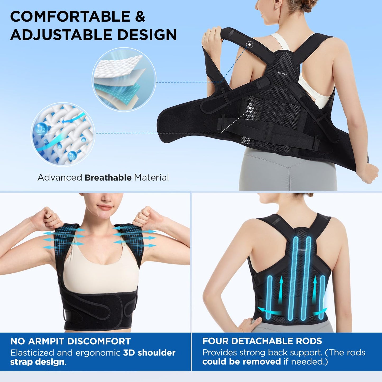 Posture Corrector Back Brace Adjustable Support for Men Women Black Large
