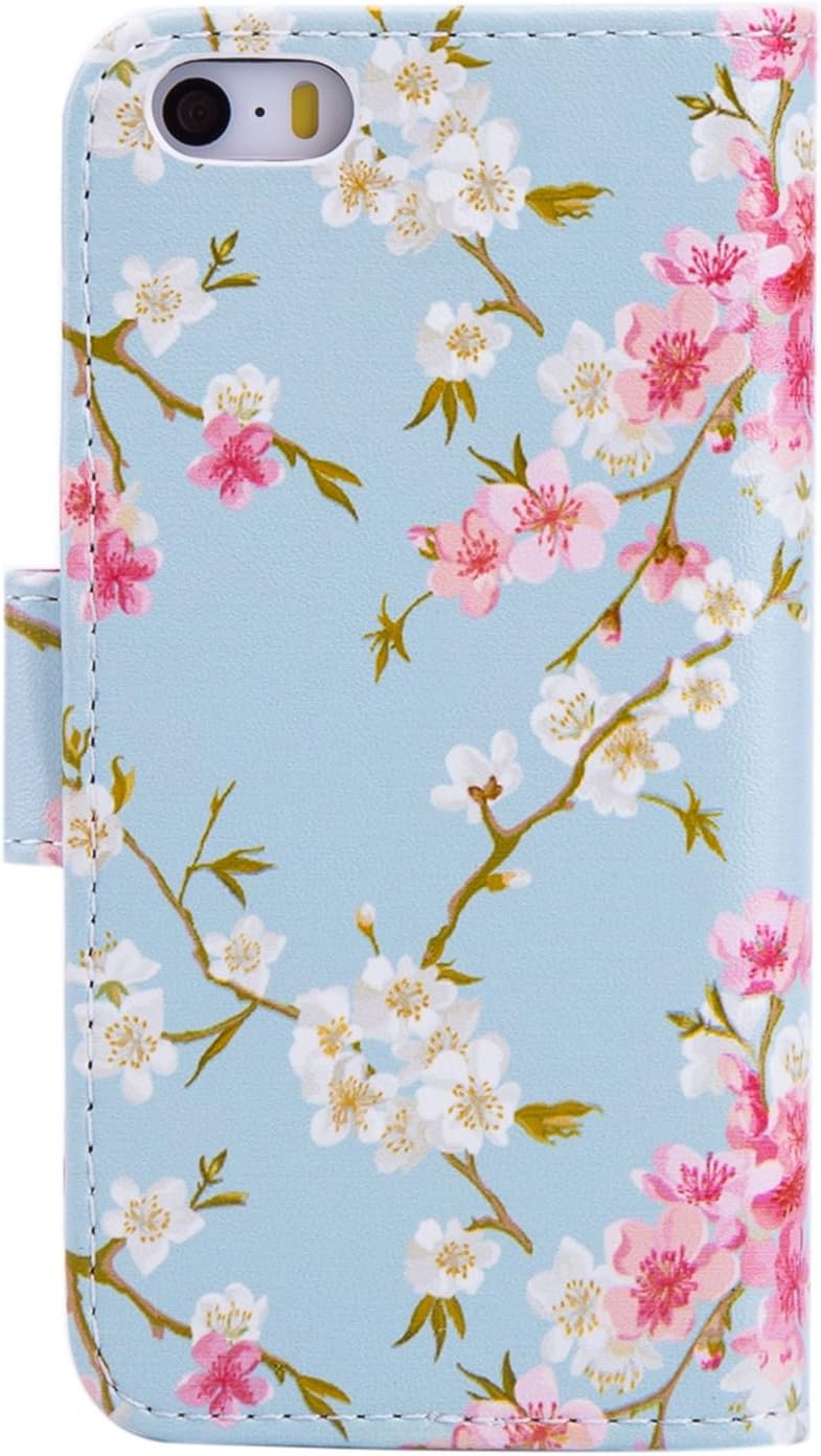 Blue Floral Leather Wallet Ladies Designer Pattern Purse