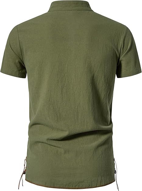 Mens Retro Lace Up Shirt Short Sleeve Medieval Viking Cosplay Top
