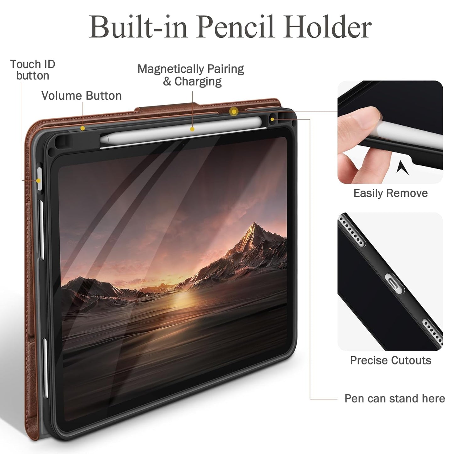 iPad Air 13" 2024 M2 Case with Pencil Holder Stand Magnetic Cover