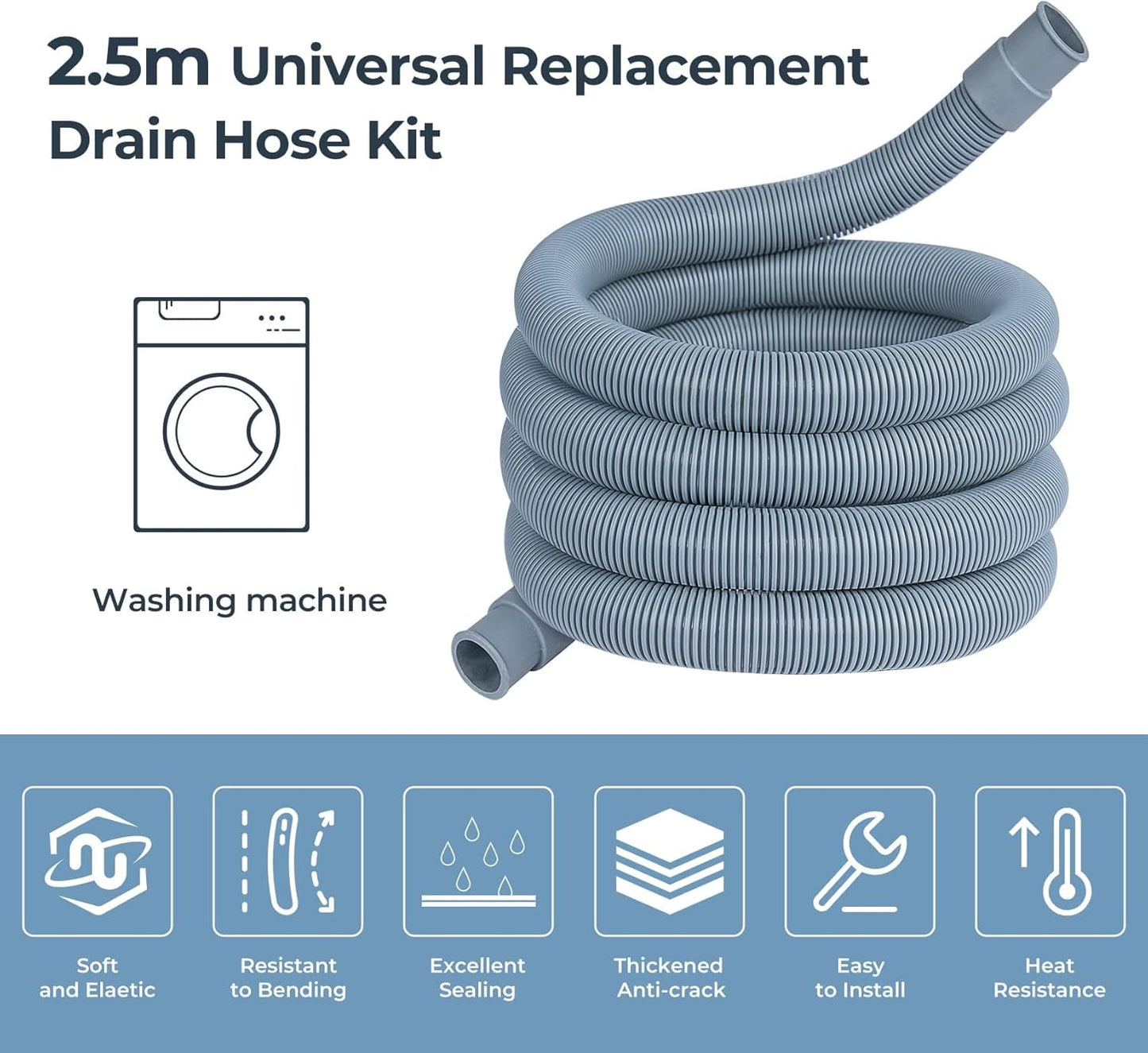 Universal Washing Machine Dishwasher Drain Hose Extension Kit 2.5m