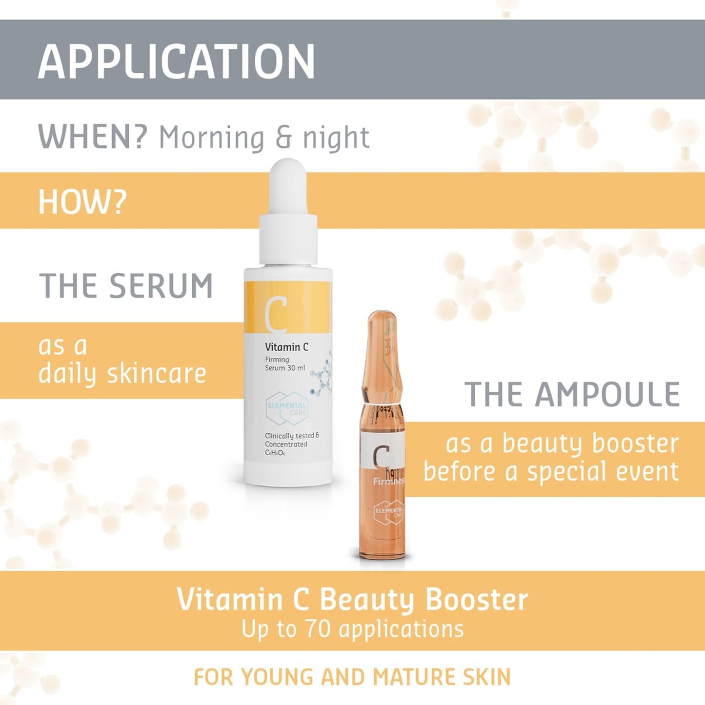 Elemental Care Vitamin C Serum & 5 Ampoules – Firming Treatment Set, Brightens Skin