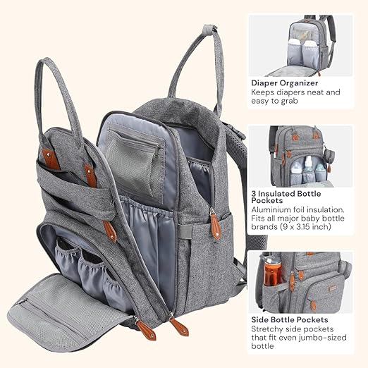 BabbleRoo Baby Diaper Backpack with Changing Mat & Pacifier Holder