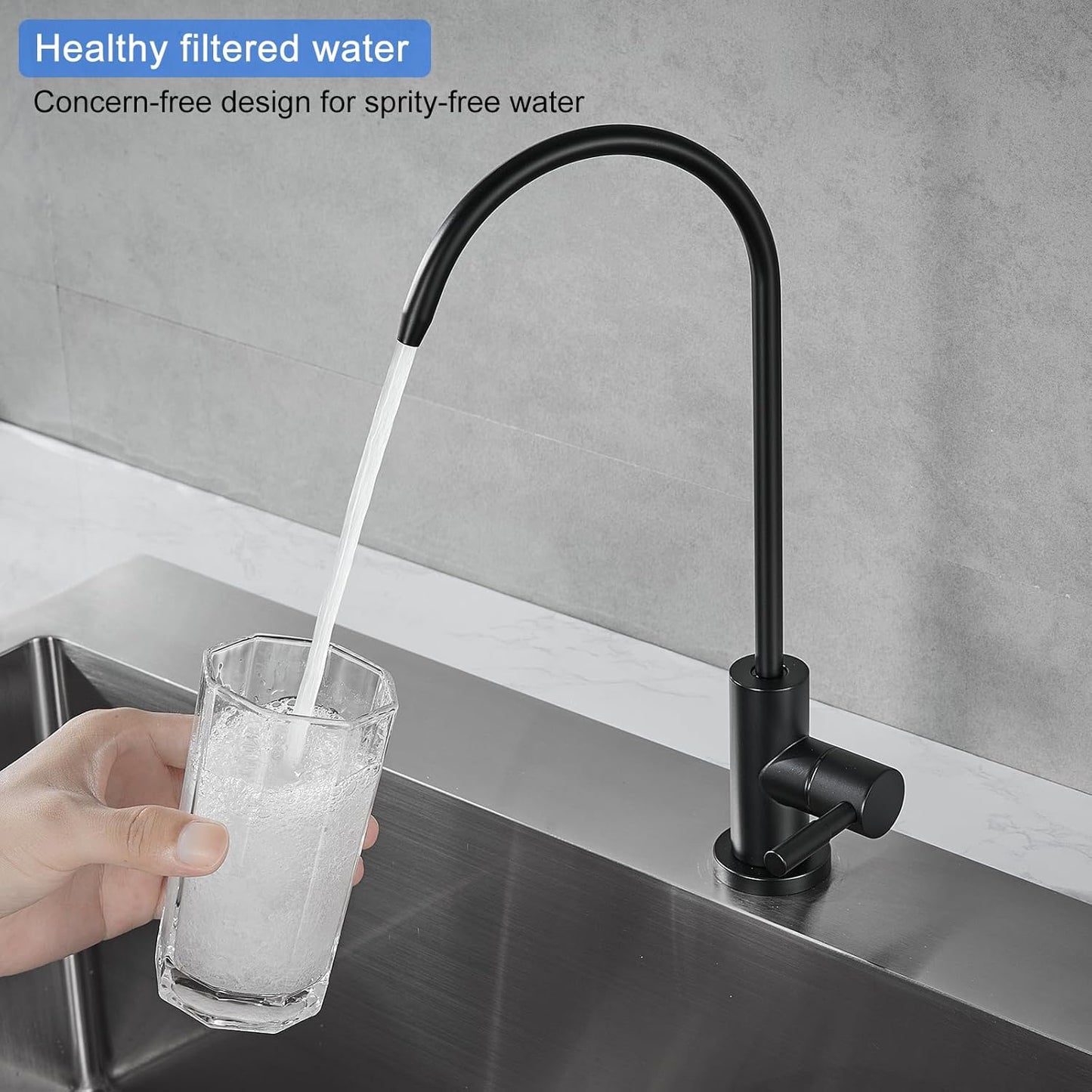 KEOKBON RO Water Filter Tap Stainless Steel Kitchen Faucet Black