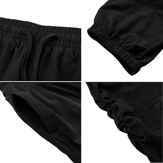 Mens Hippy Yoga Trousers Slim Fit Viking Pants With Pocket Black