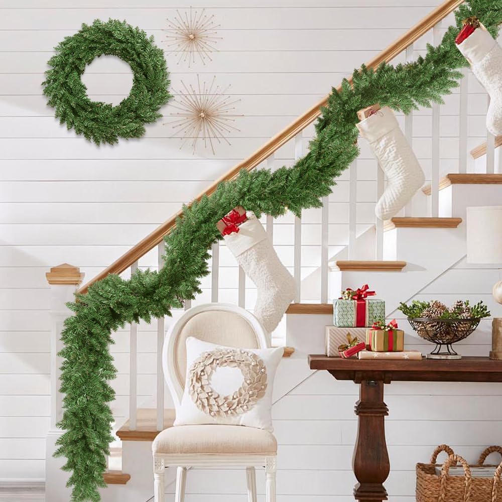 8.8ft Artificial Christmas Garland Green Festive Mantel Decor