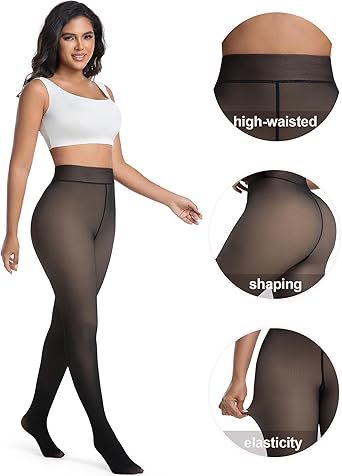 Womens Fleece Lined Thermal Tights Sheer Look Thick Winter Leggings
