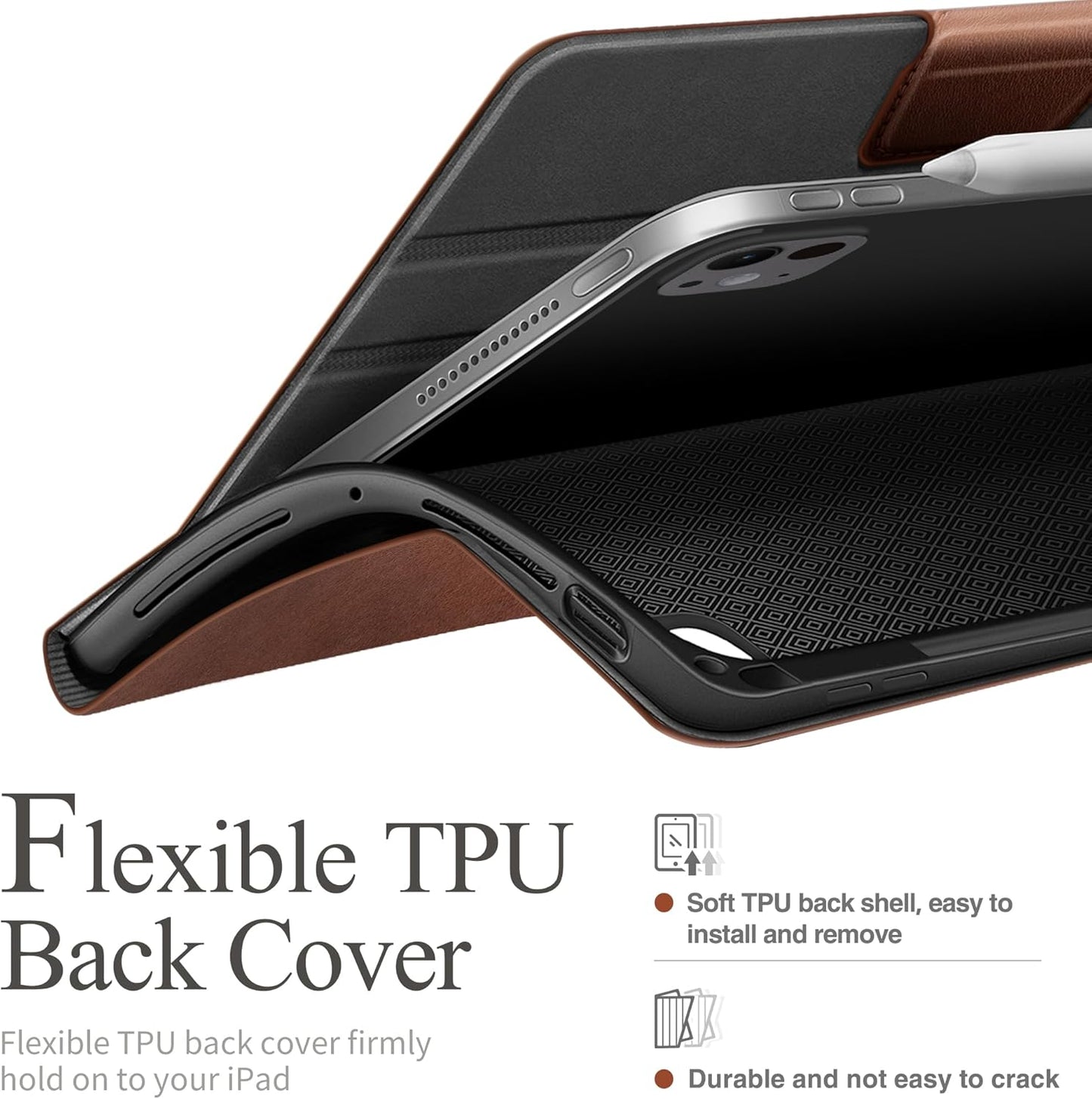 iPad Pro 11" M4 2024 Protective Case Stand Cover Pencil Holder Brown
