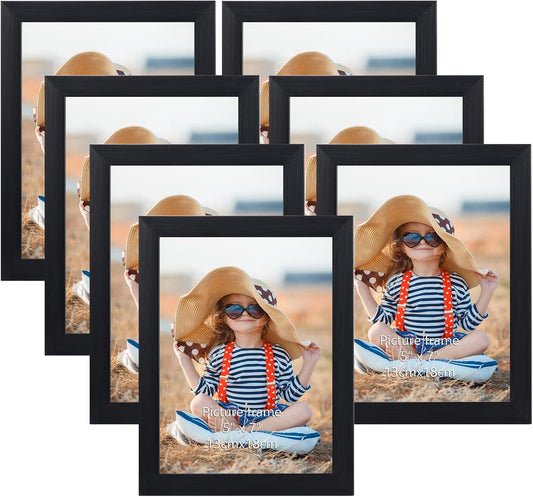 EXYGLO Black Photo Frames – Set of 7, 5×7″ / 13×18 cm, Wall or Tabletop Display