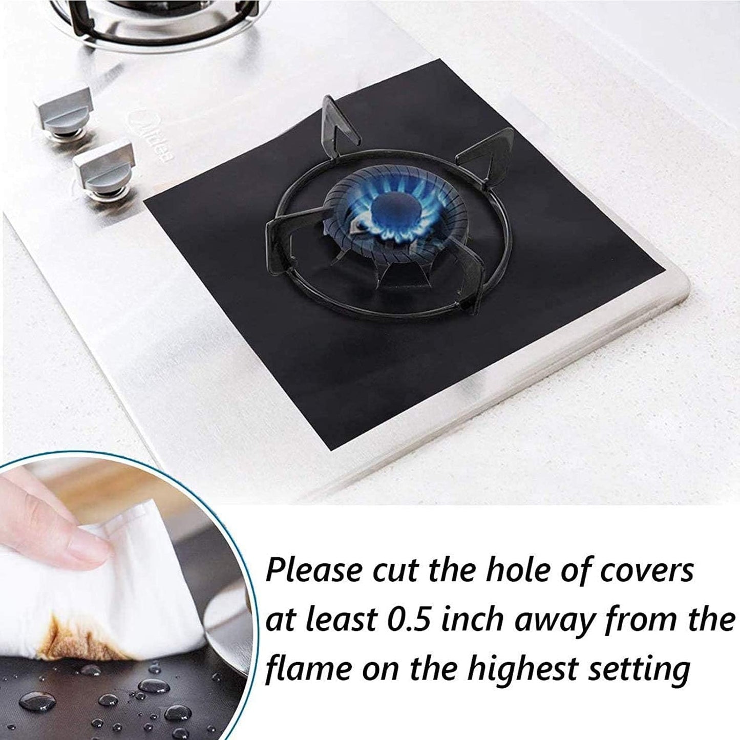 MSDADA 8pc Gas Hob Burner Covers & 2 Silicone Gap Protectors