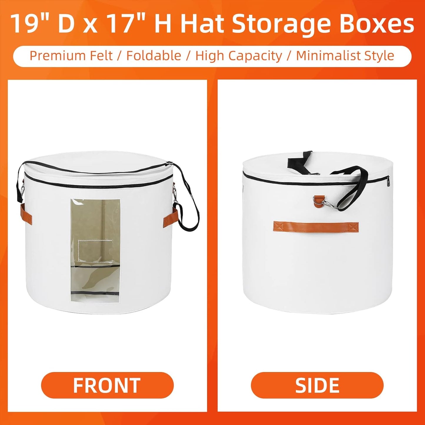 Extra Large 19” Foldable Felt Hat Box with Lid – Round Storage