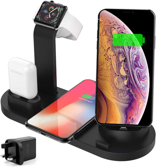 SENWOW 6‑in‑1 Wireless Charging Station – Phone, AirPods & Watch Dock (Black)