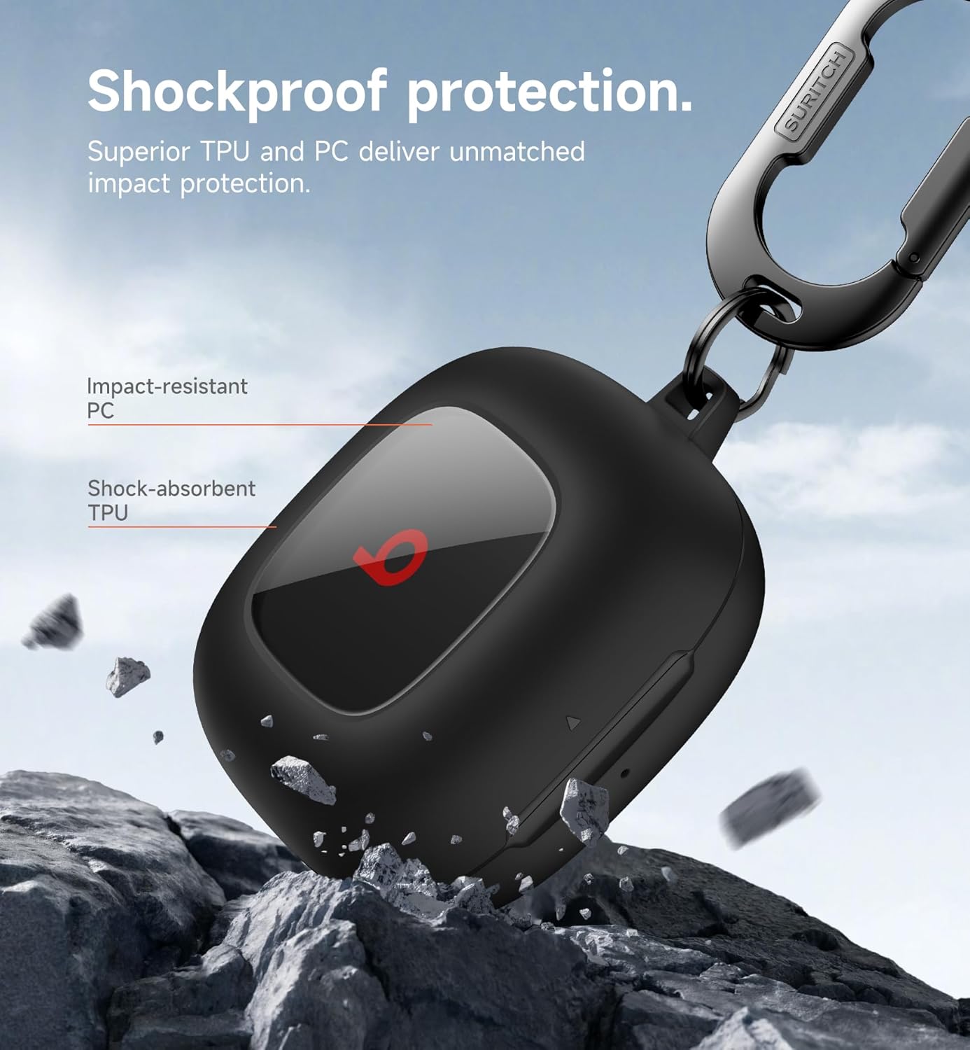 SURITCH Case for Beats Fit Pro Shockproof TPU Cover Keychain B0C6KM7KHX
