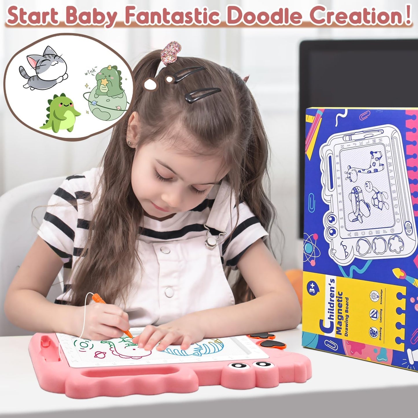 Dinosaur Magnetic Drawing Board for Kids – Mess-Free Travel Doodle Toy Ages 3-7
