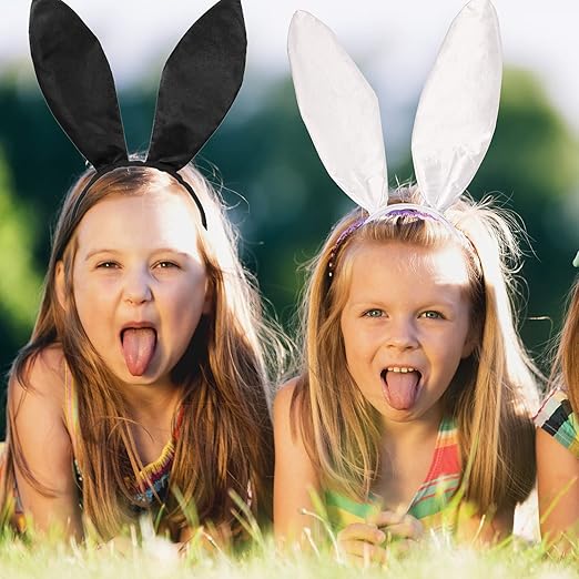NAUZE Bunny Ears Headband Set Black White Rabbit Costume B0B7RPL5NM