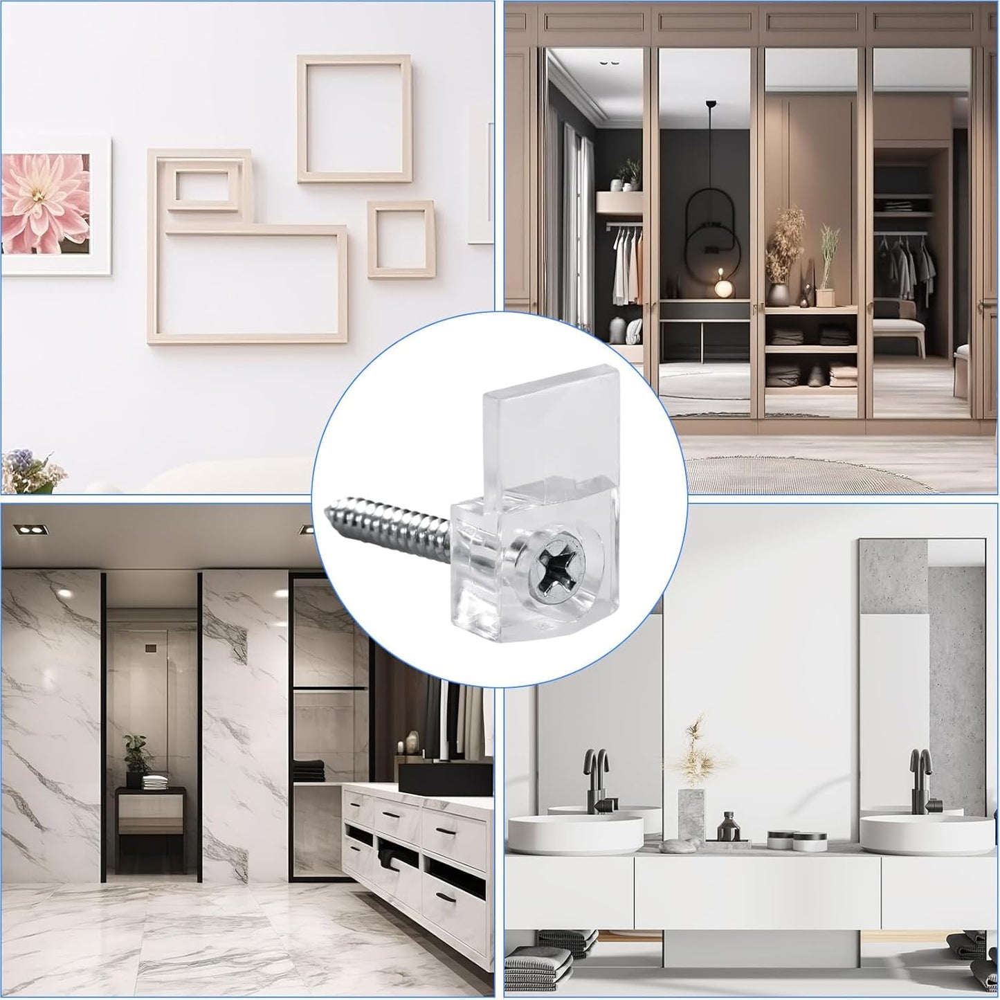 BOXOB Mirror Retainer Clips Cabinet Glass Mounting Fixings Kit