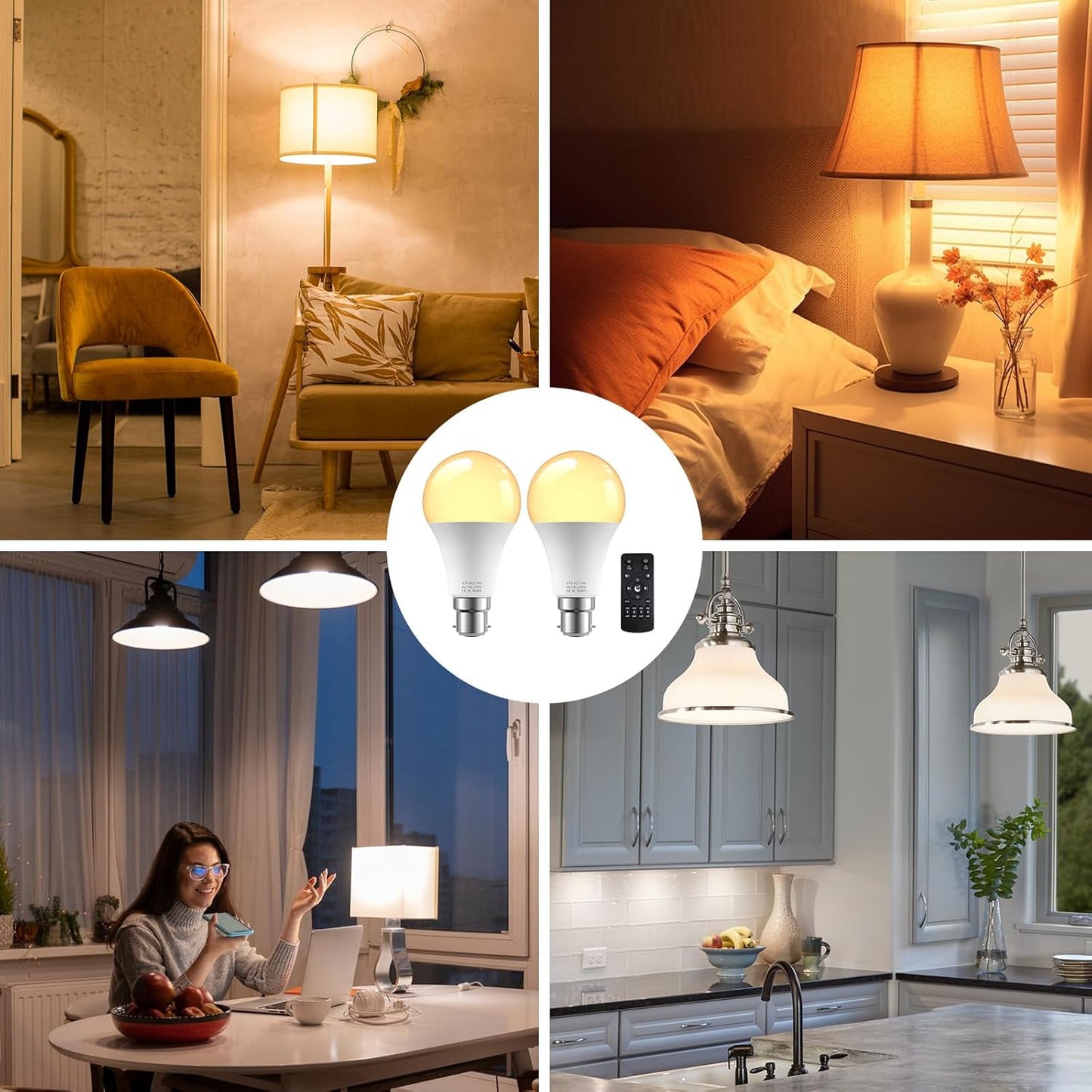 B22 LED Dimmable Light Bulb Remote Stepless 3000K-6000K A70