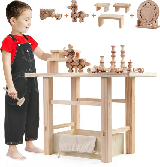 Edyfico 5-in-1 Wooden Kids Workbench Tool Set – Safe, Durable Role-Play, Ages 3-8