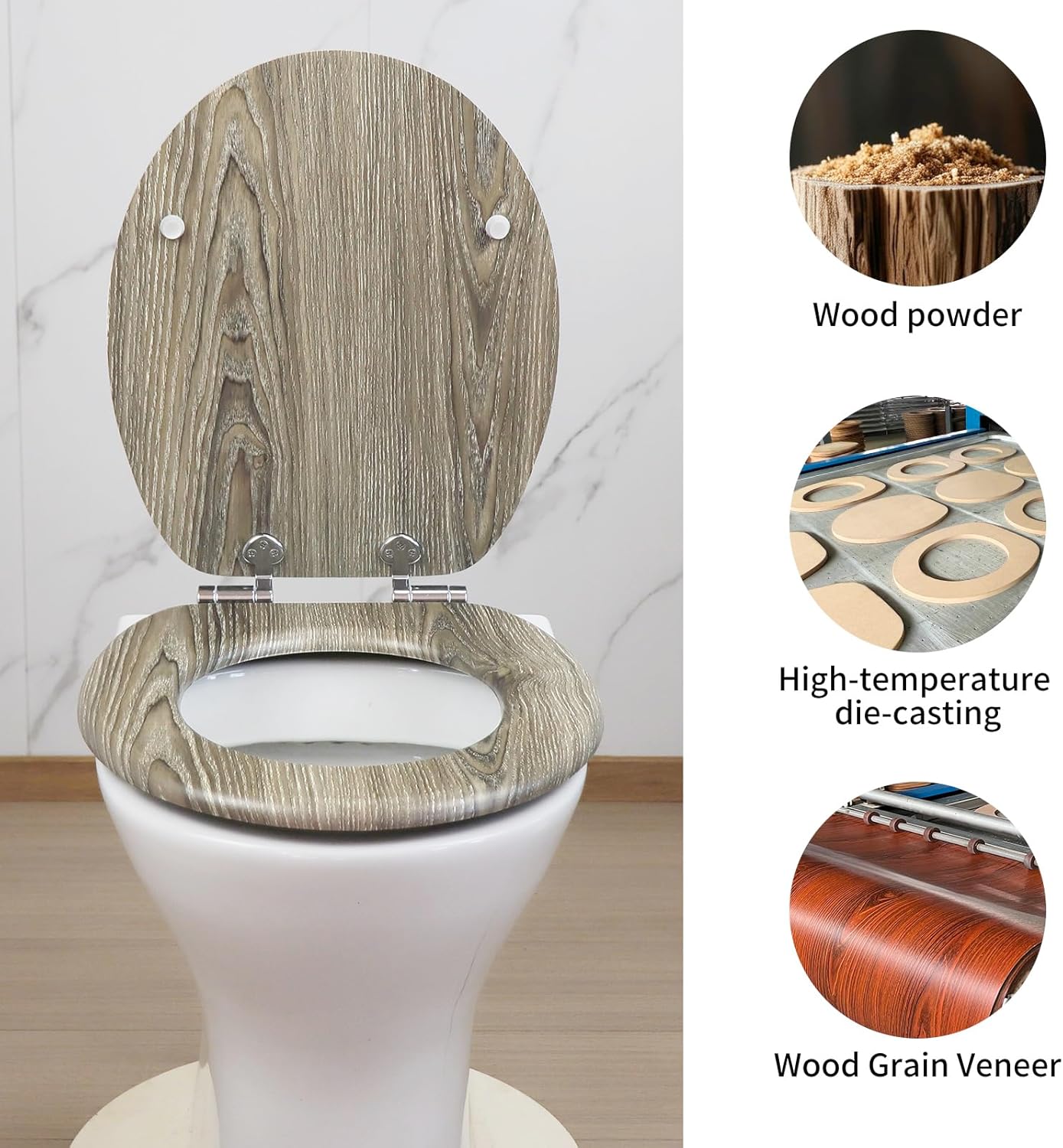 Wooden Toilet Seat Soft Close Oval MDF Adjustable Hinges Natural