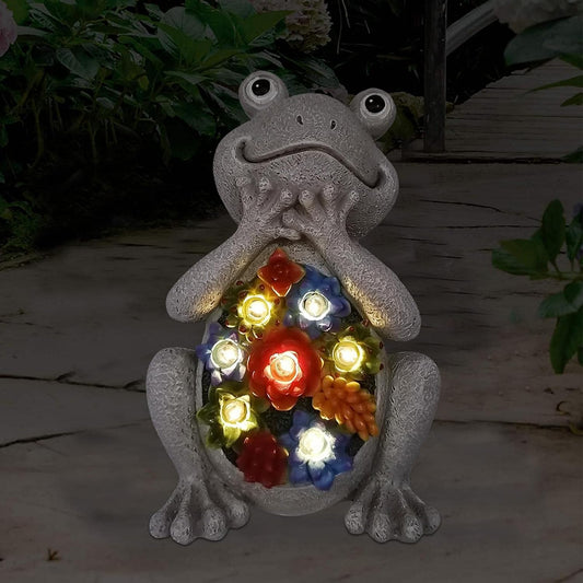 Goodeco Solar Garden Frog LED Light Statue with Succulent Planter – 20 cm