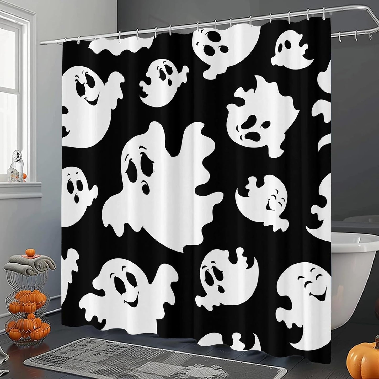Halloween Ghost Shower Curtain Waterproof Polyester 183x183cm Bathroom B0F8NGGWB3