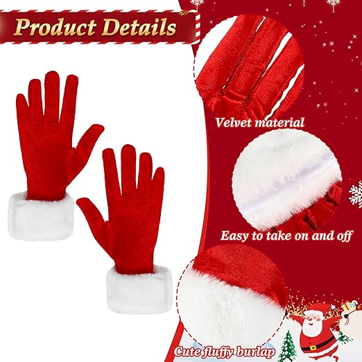 Women’s Santa Velvet Hooded Cape & Gloves Christmas Fancy Dress Set