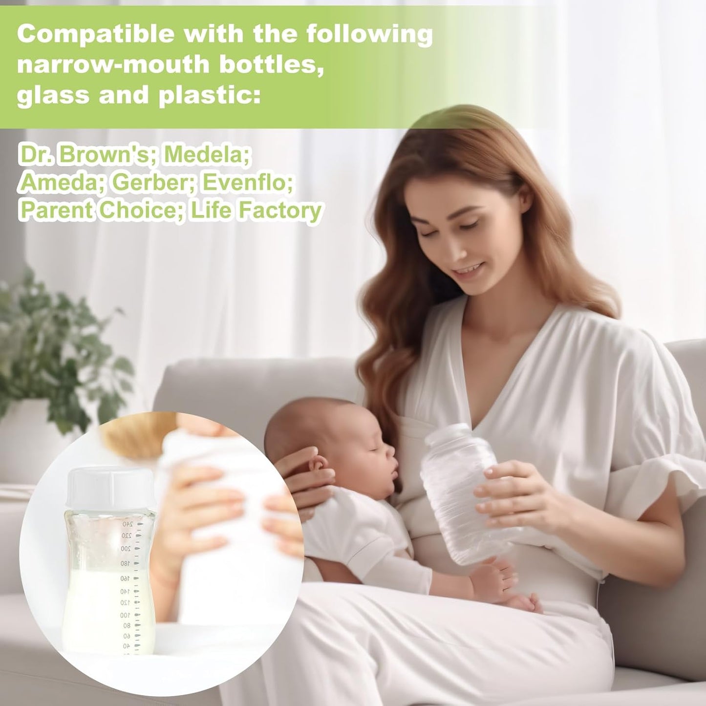 10 Narrow Baby Bottle Caps Storage Lids Replacement + Needles