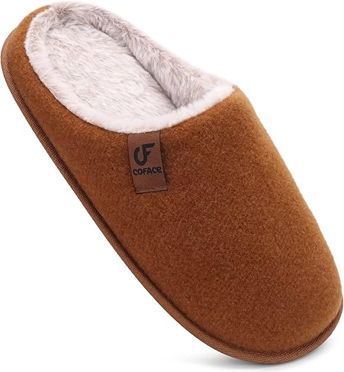 Womens Memory Foam House Slippers Slip On Cozy Rubber Sole Khaki