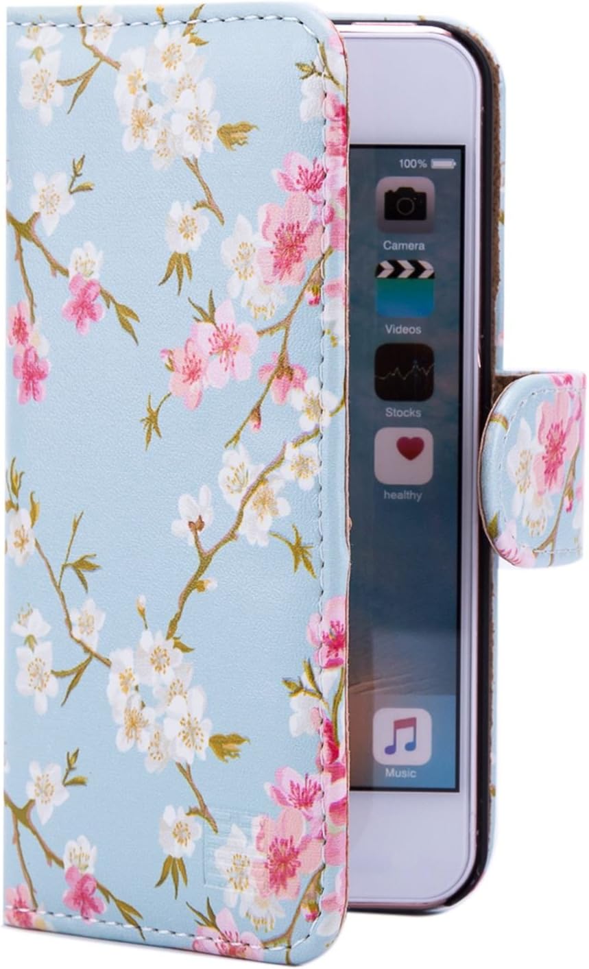 Blue Floral Leather Wallet Ladies Designer Pattern Purse