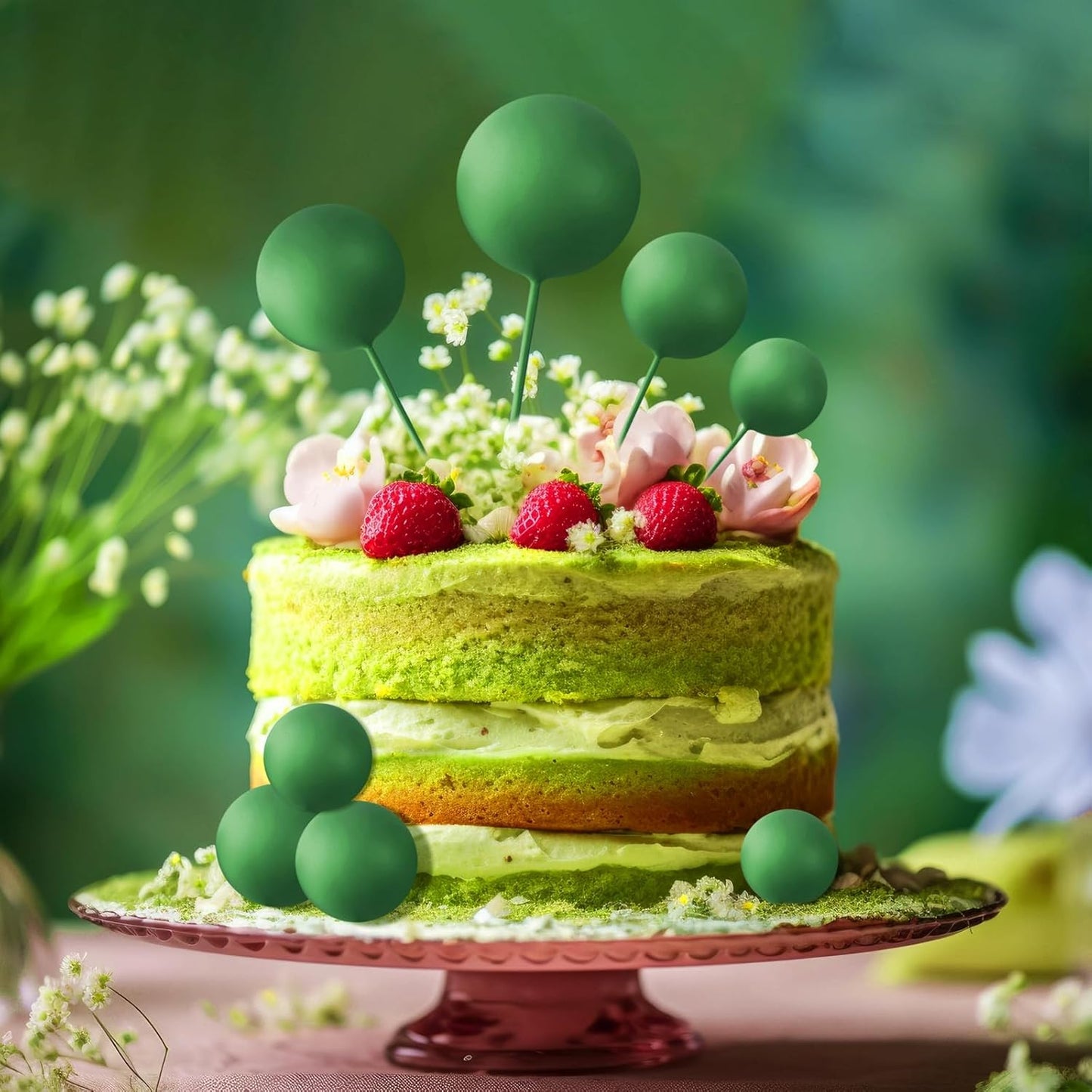 Dark Green Ball Cake Toppers 19pcs Mini Balloon Cake Picks Party Decor B0CNK7RNSG