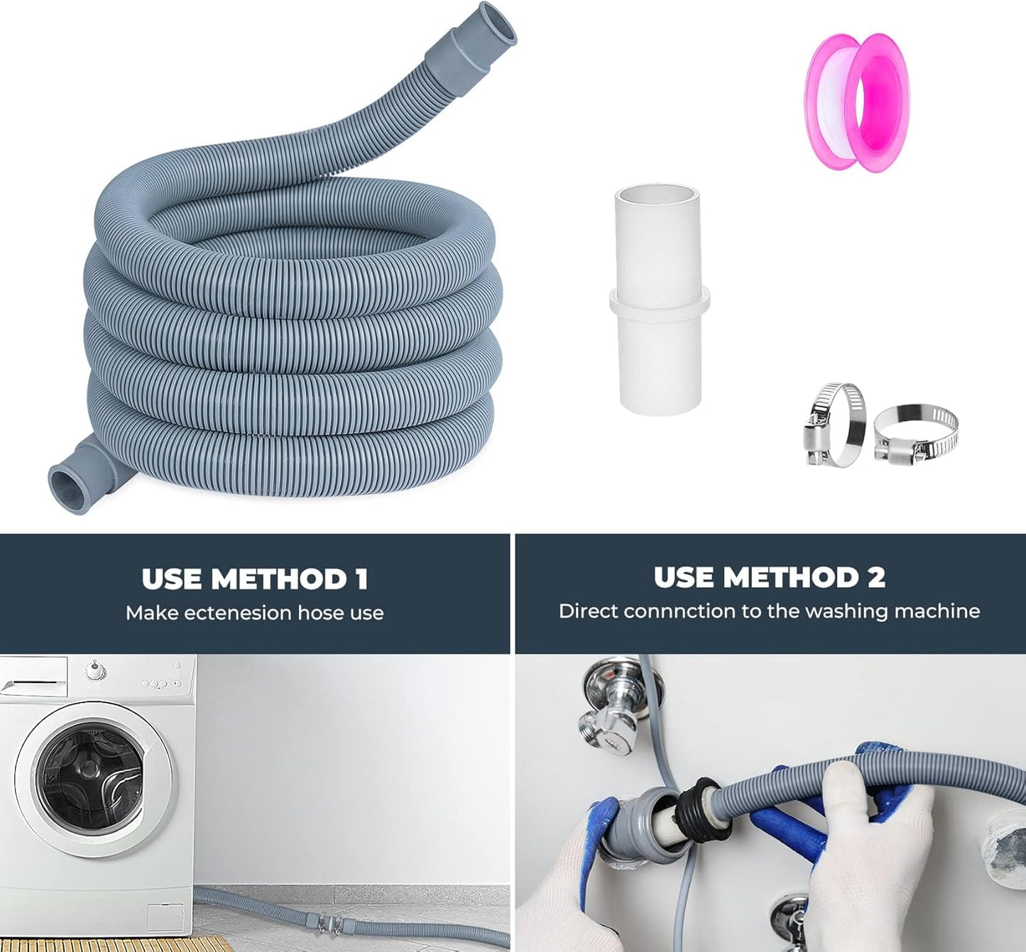 Universal Washing Machine Dishwasher Drain Hose Extension Kit 2.5m