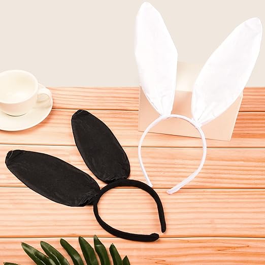 NAUZE Bunny Ears Headband Set Black White Rabbit Costume B0B7RPL5NM