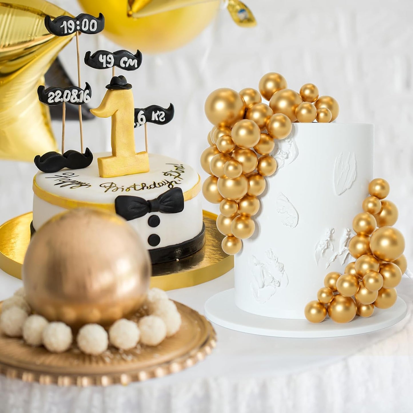 75pc Gold Cake Ball Toppers Cupcake Decorations Party Wedding Set B0D91XHKXN
