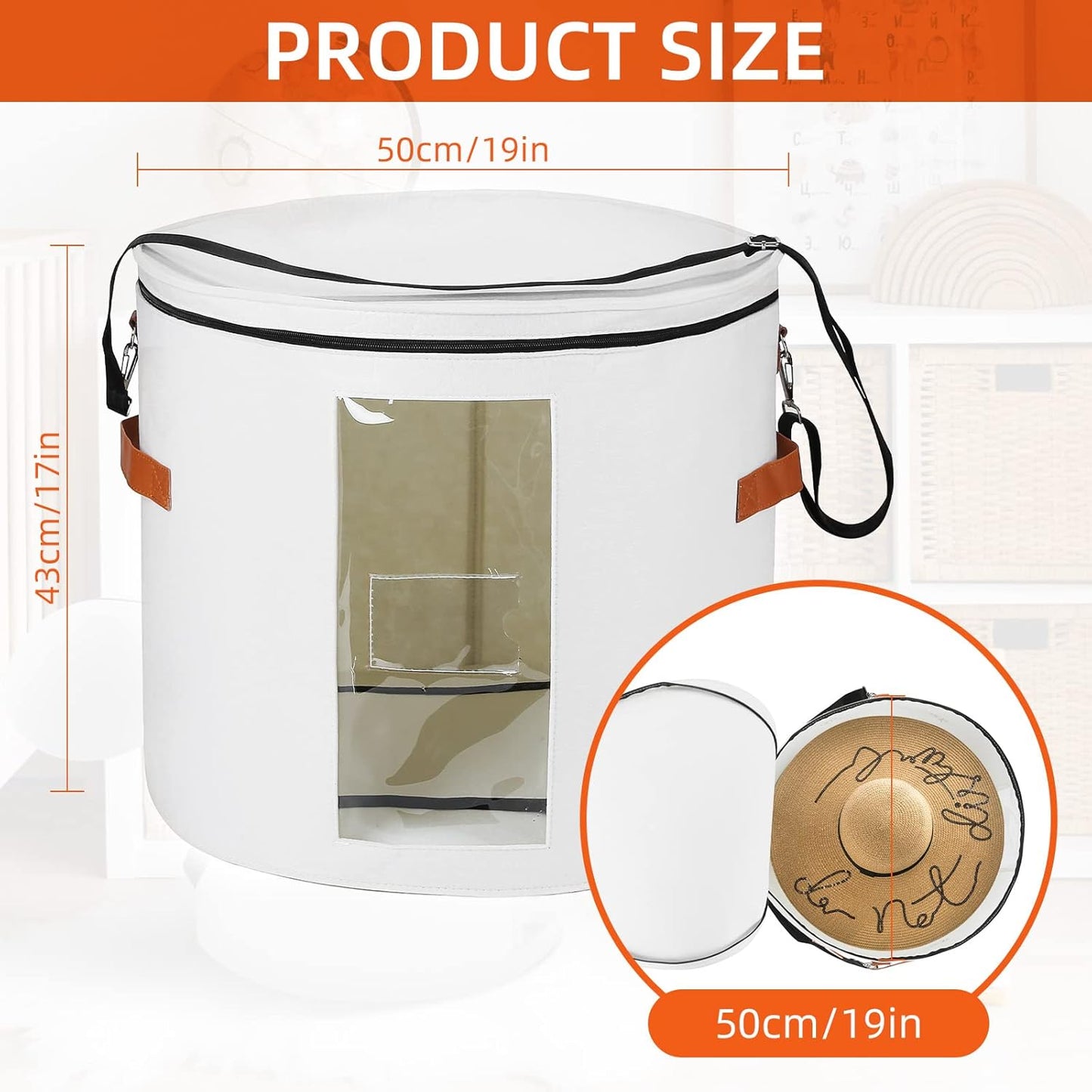 Extra Large 19” Foldable Felt Hat Box with Lid – Round Storage