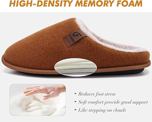 Womens Memory Foam House Slippers Slip On Cozy Rubber Sole Khaki