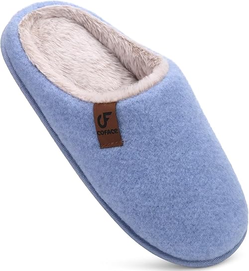 Womens Memory Foam Slippers Warm Fuzzy Slip On Indoor Outdoor Sole