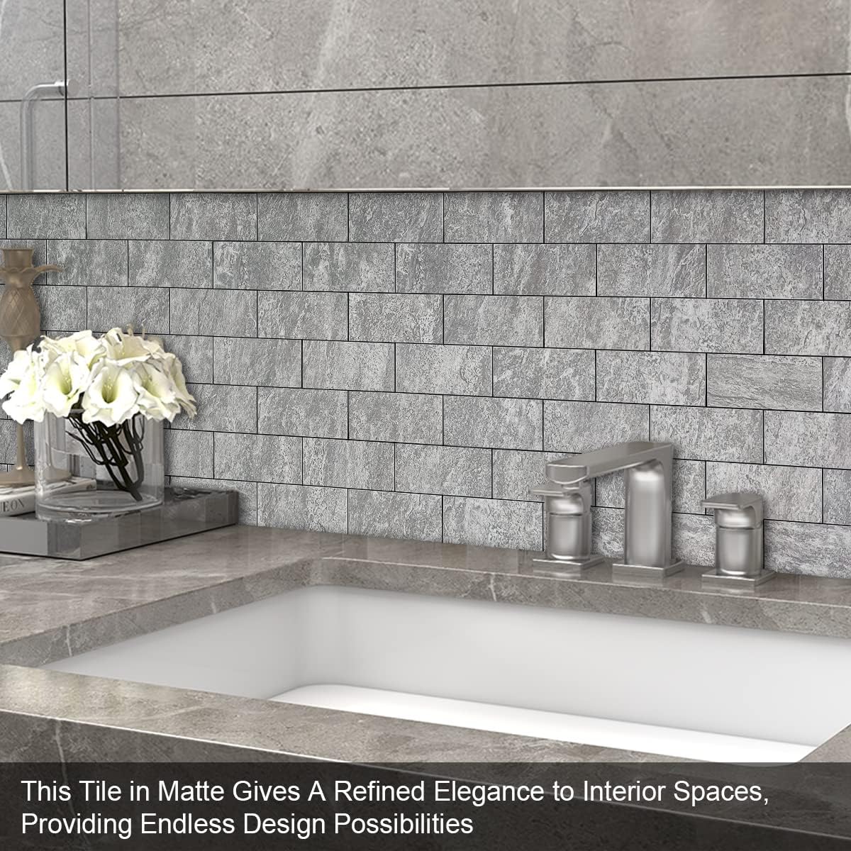 BeNice Peel & Stick 3D Travertine Grey Backsplash Tiles