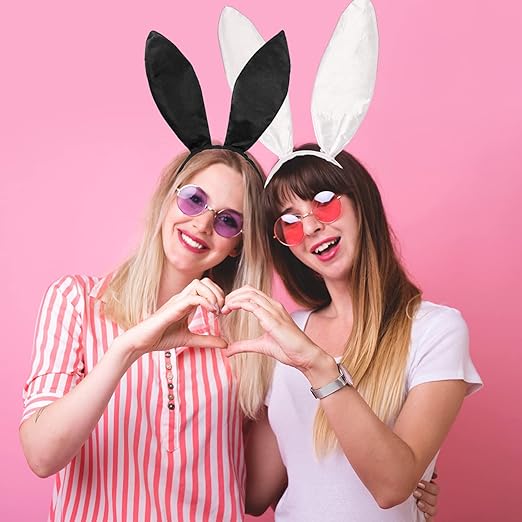 NAUZE Bunny Ears Headband Set Black White Rabbit Costume B0B7RPL5NM