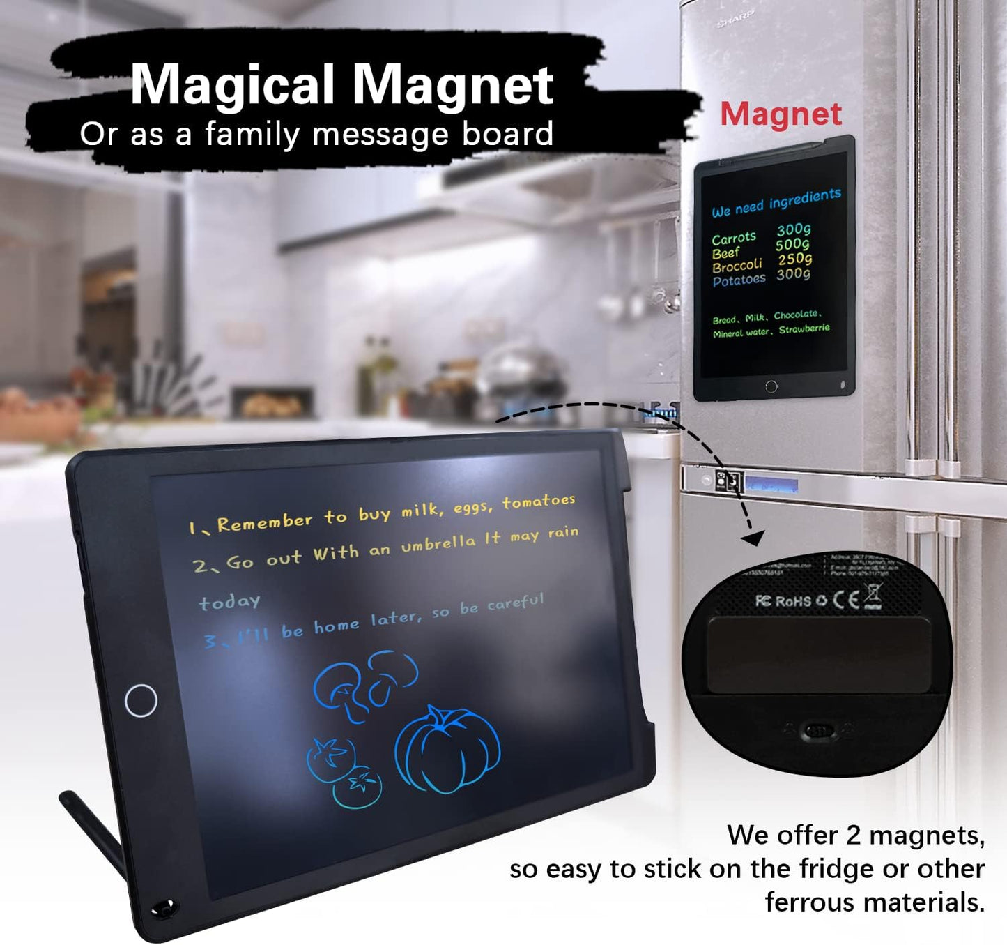 Richgv 12″ Magnetic LCD Writing Tablet – Eco‑Friendly Reusable Drawing Pad